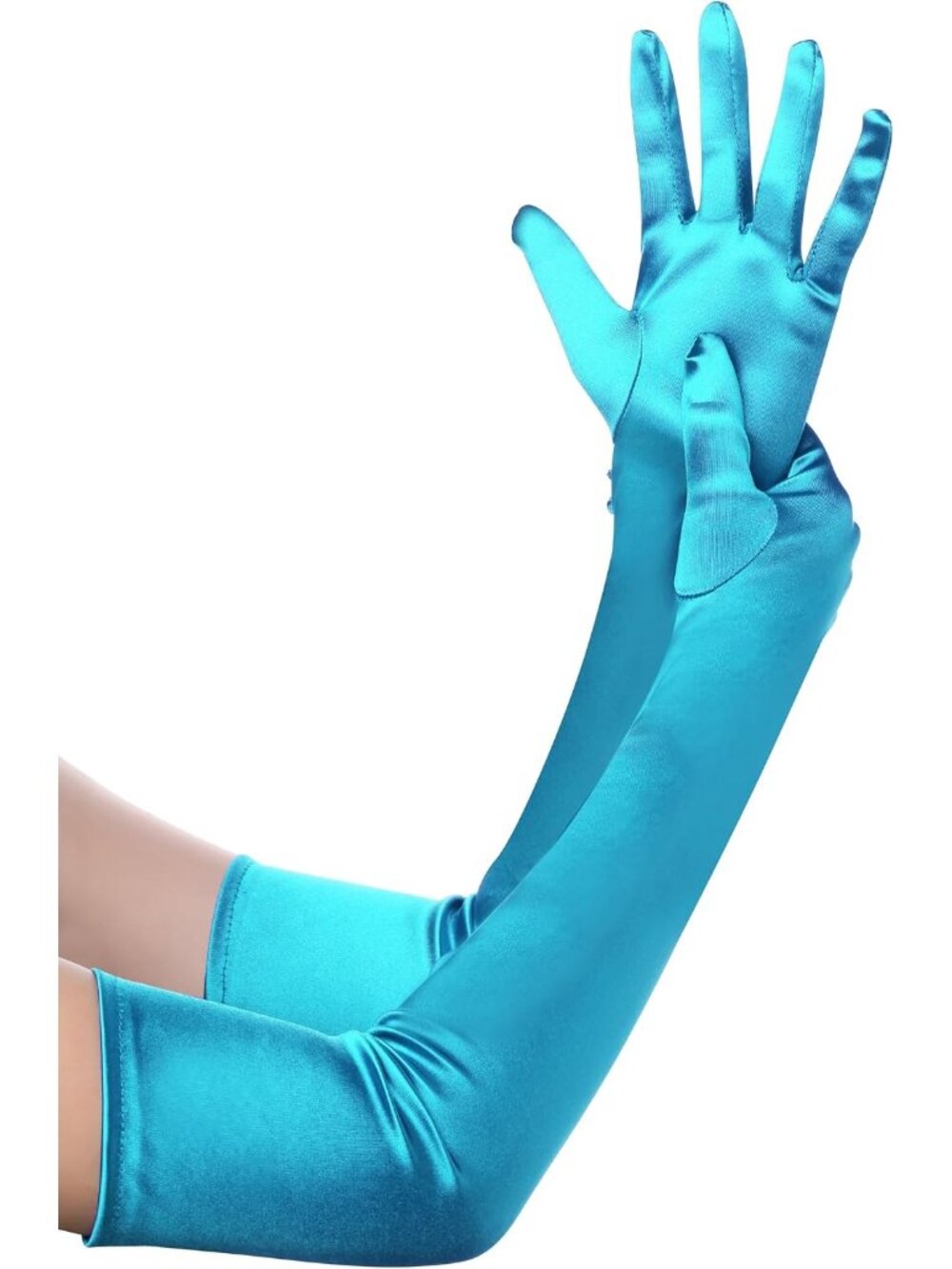 Women Aquablue Satin Elbow Long Length Opera 1920s Wedding Bridal Shower Gloves